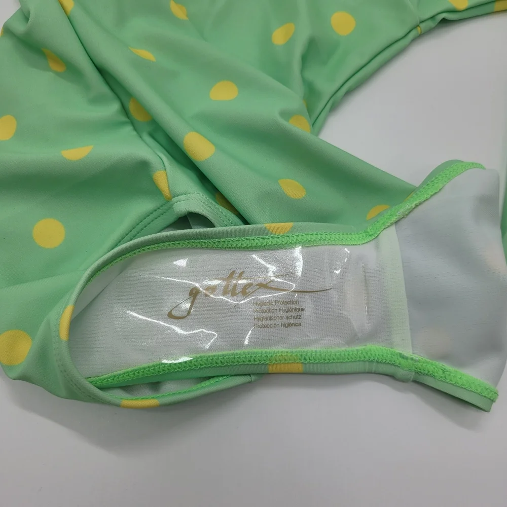 Gottex Kids Swimsuit Long Sleeve Rashgaurd Polka Dot Green Yellow Size 5 NEW